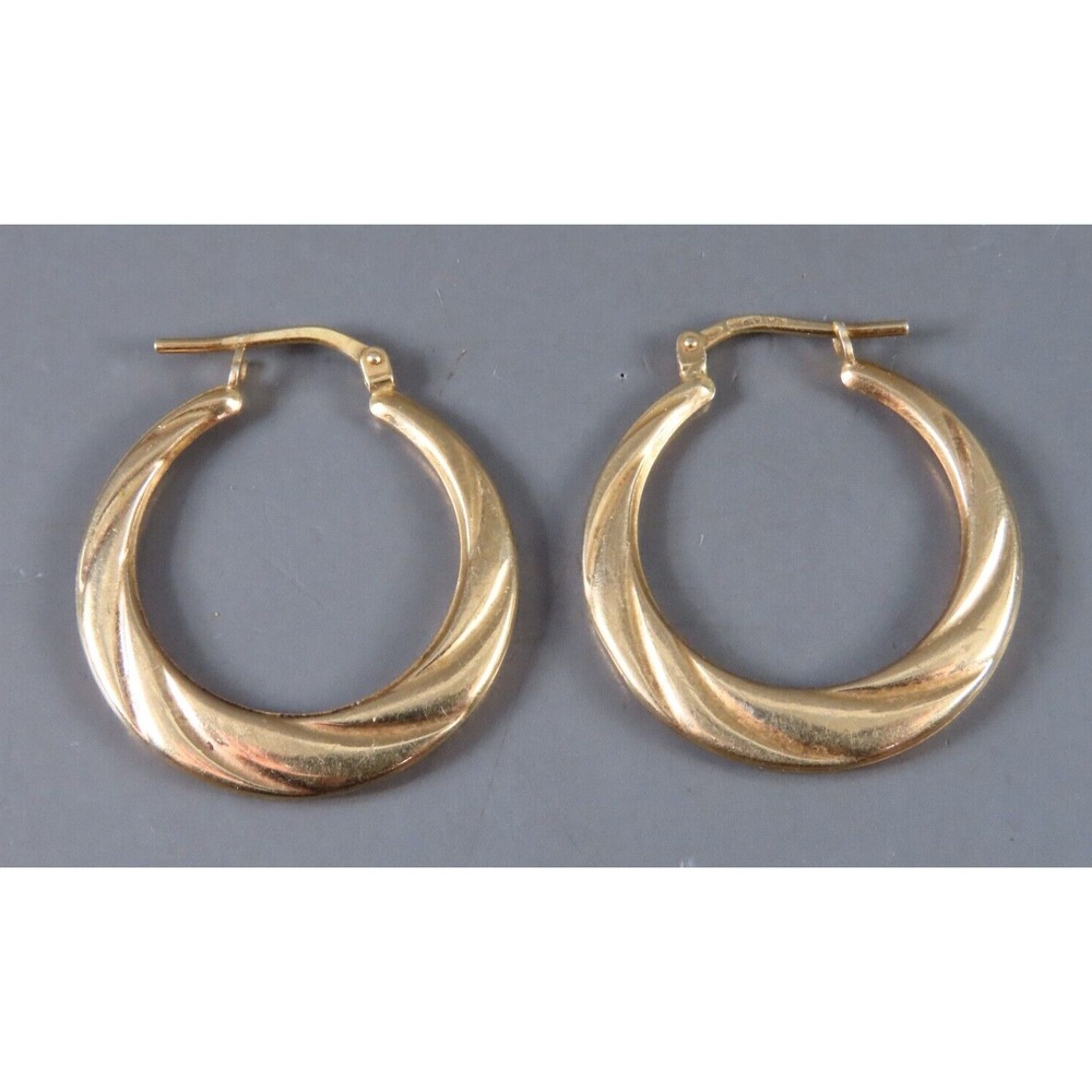 14K YELLOW GOLD Over Sterling Silver TWISTED FLAT HOOP EARRINGS Jordan Mom Mark